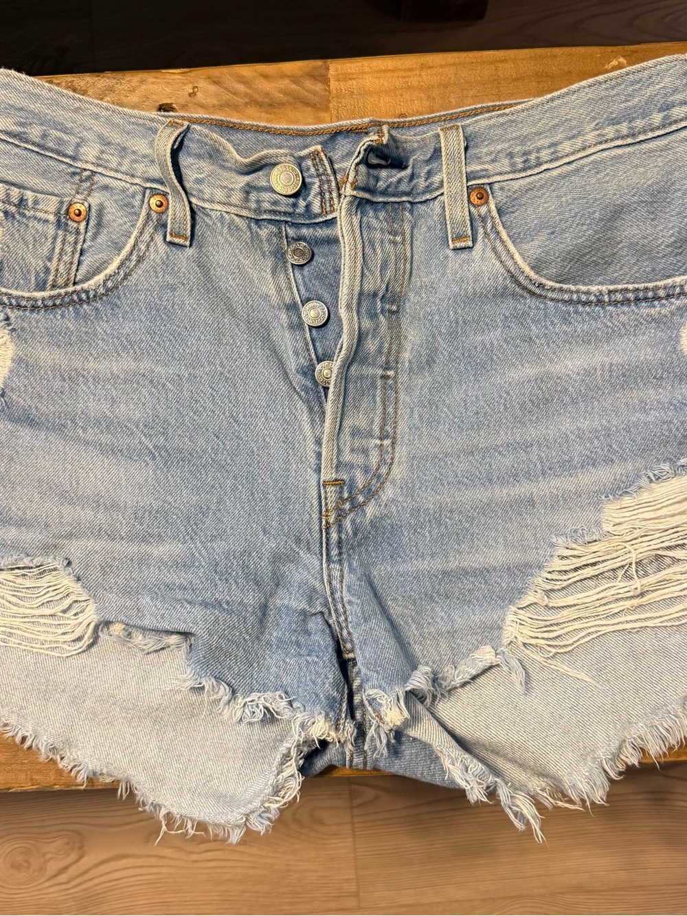 Levi’s 501 Light Wash Distressed Denim Cutoff Shorts